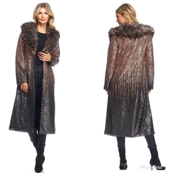 Revolve Donna Salyers Confetti Ready Sequin Duster Coat Jacket - Picture 3 of 11